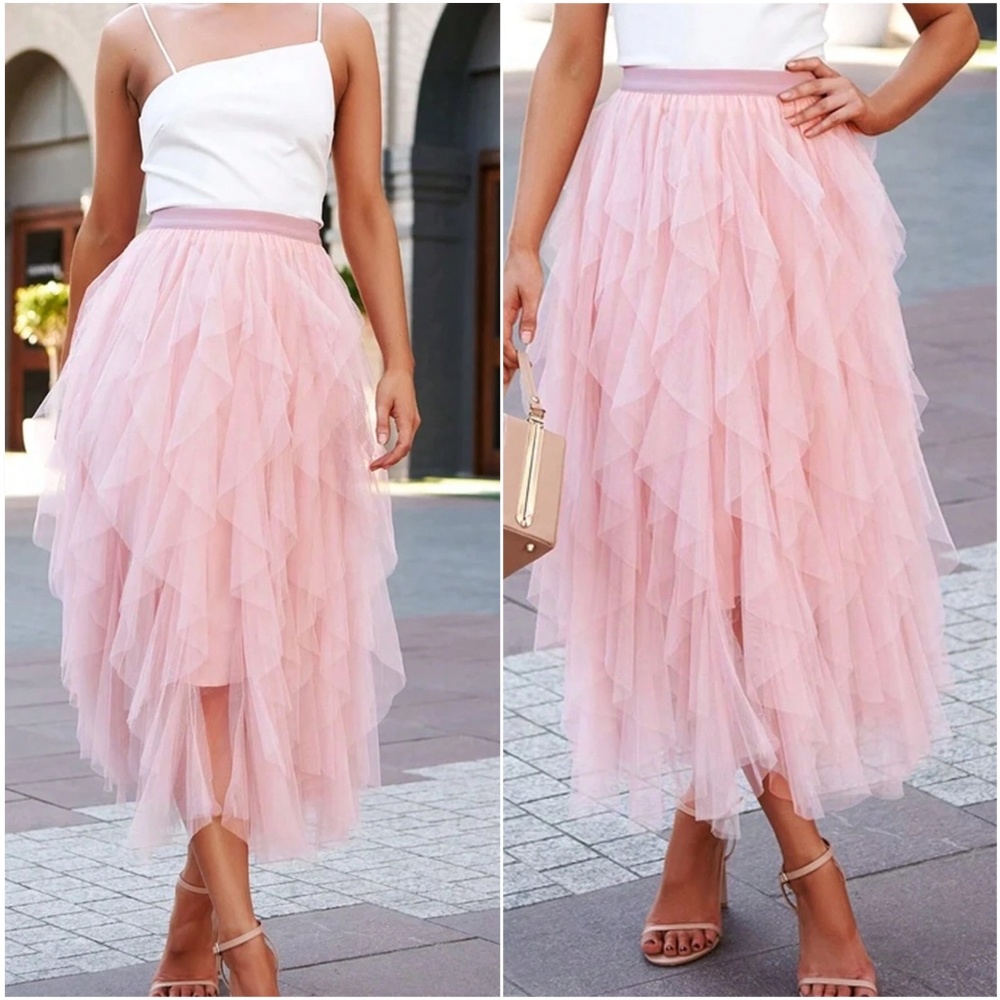 Luxe Barbiecore Pink Asymmetrical Holiday Party Skirt - Picture 3 of 5